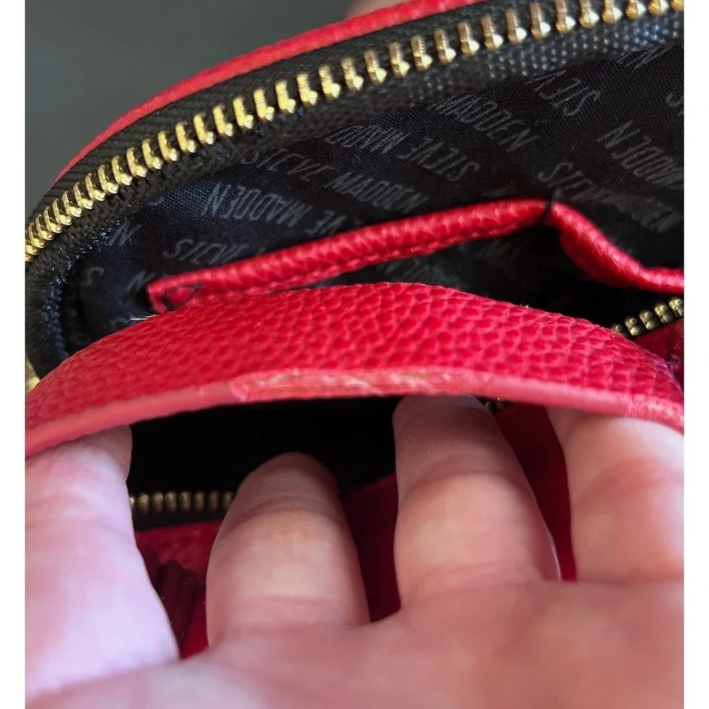 Steve Madden Womens Red Mini Backpack Pebbled Faux Leather Tassel‎ Gold Hardware
